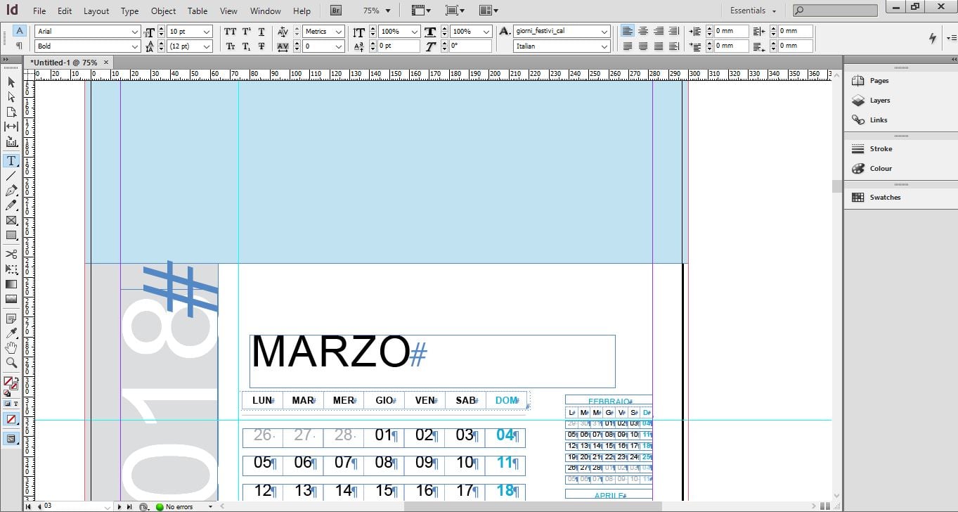 "Interface Adobe InDesign pour réaliser un calendrier photo"