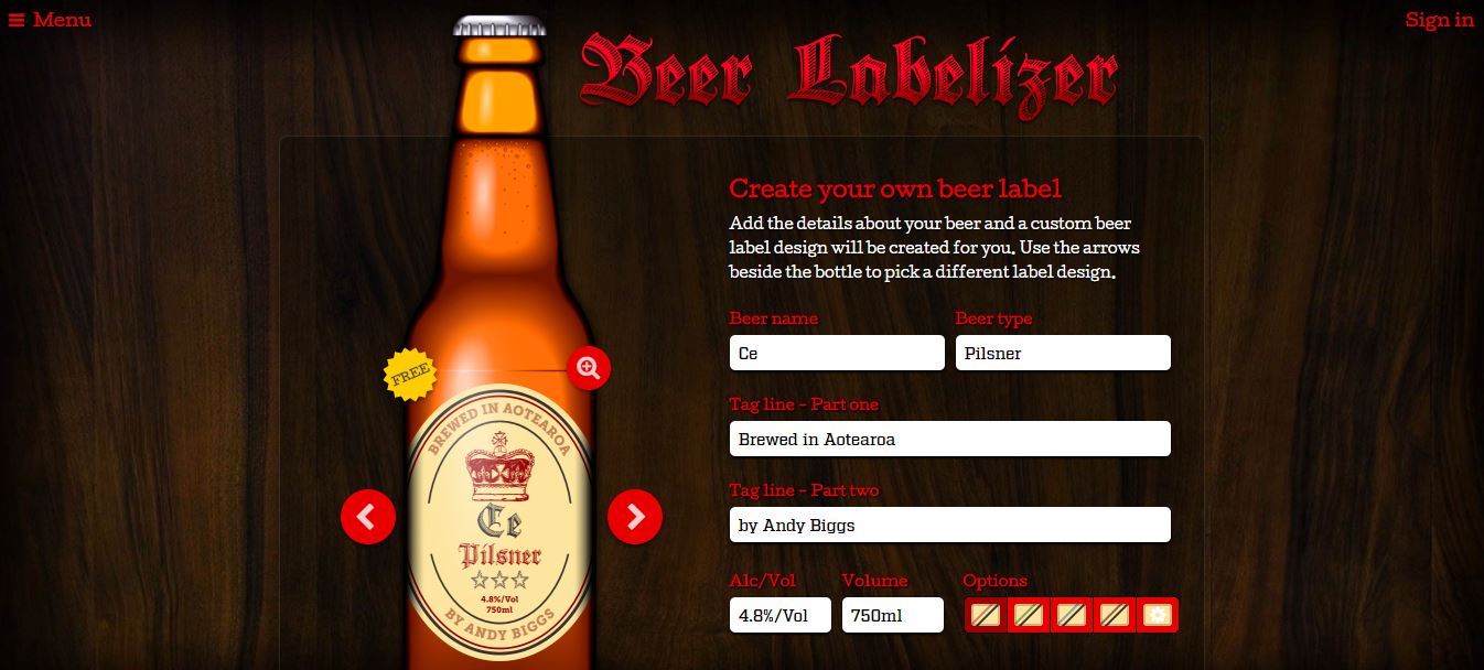 ”Screenshot der Etikettensoftware für Bierflaschen Beer Labelizer”