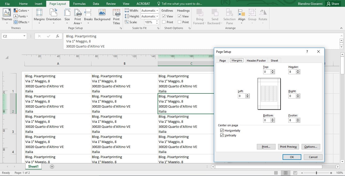 ”La schermata del programma per etichette Excel”