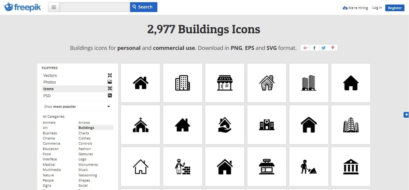 Screenshot from Freepik, a website for vector icons