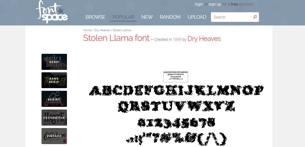 Captura de pantalla de Font Space, plataforma para fuentes gratis online Font Space: fuentes gratis online descargables