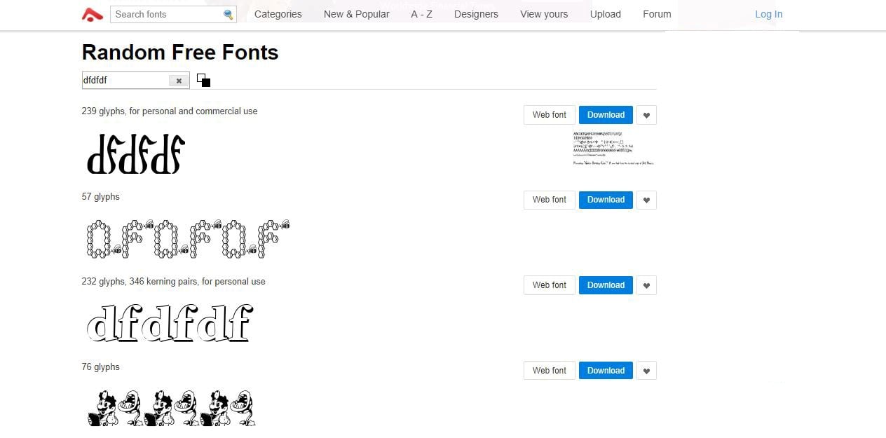 Captura de pantalla de Abstract Fonts para encontrar fuentes descargables y gratuitas Abstract Fonts: fuentes descargables y gratuitas