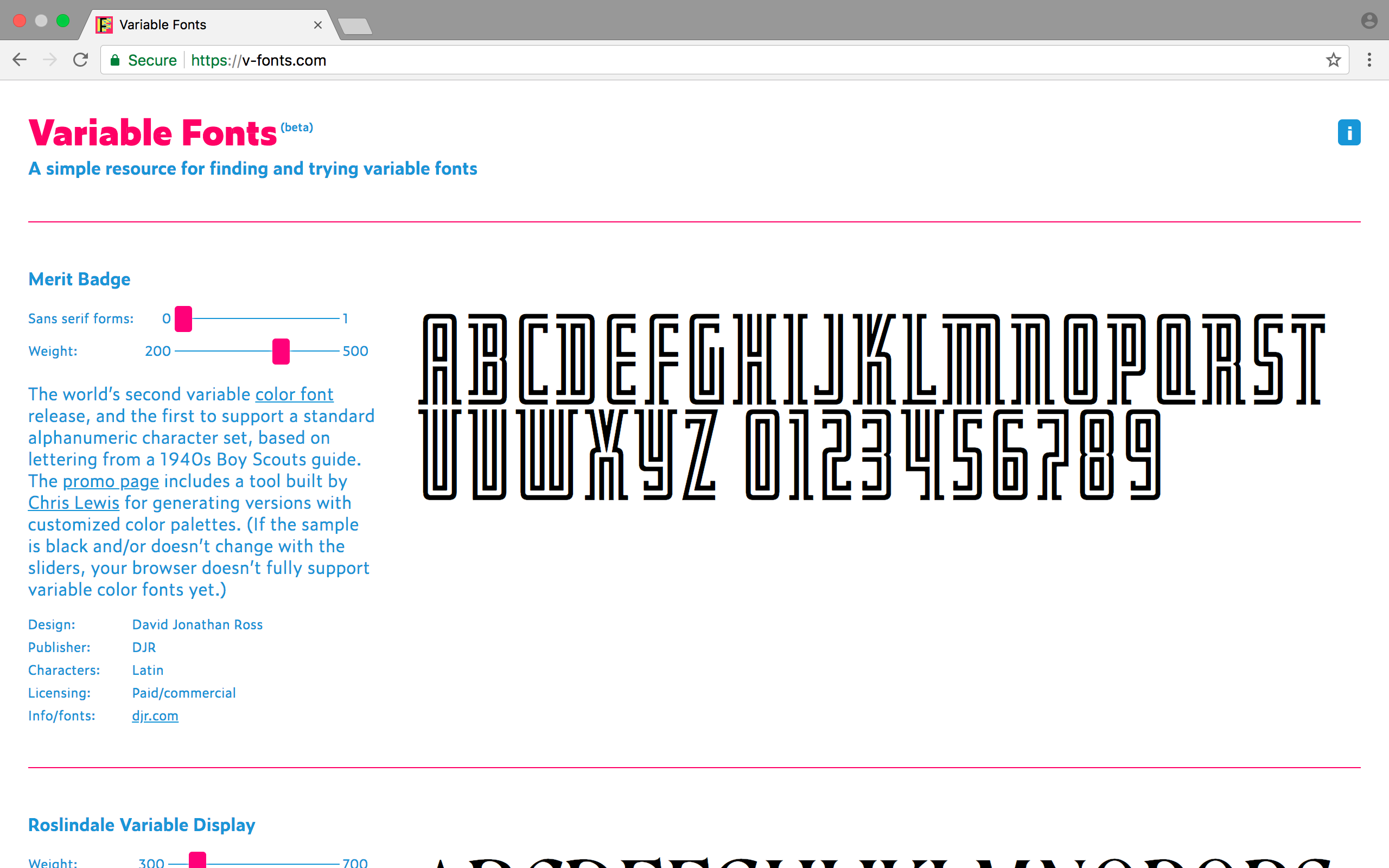 Le site Internet Variable Fonts fournit des informations sur les polices variables