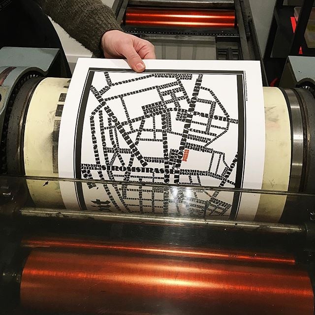 Map of Berlin printed with a sticky-backed nylon plate