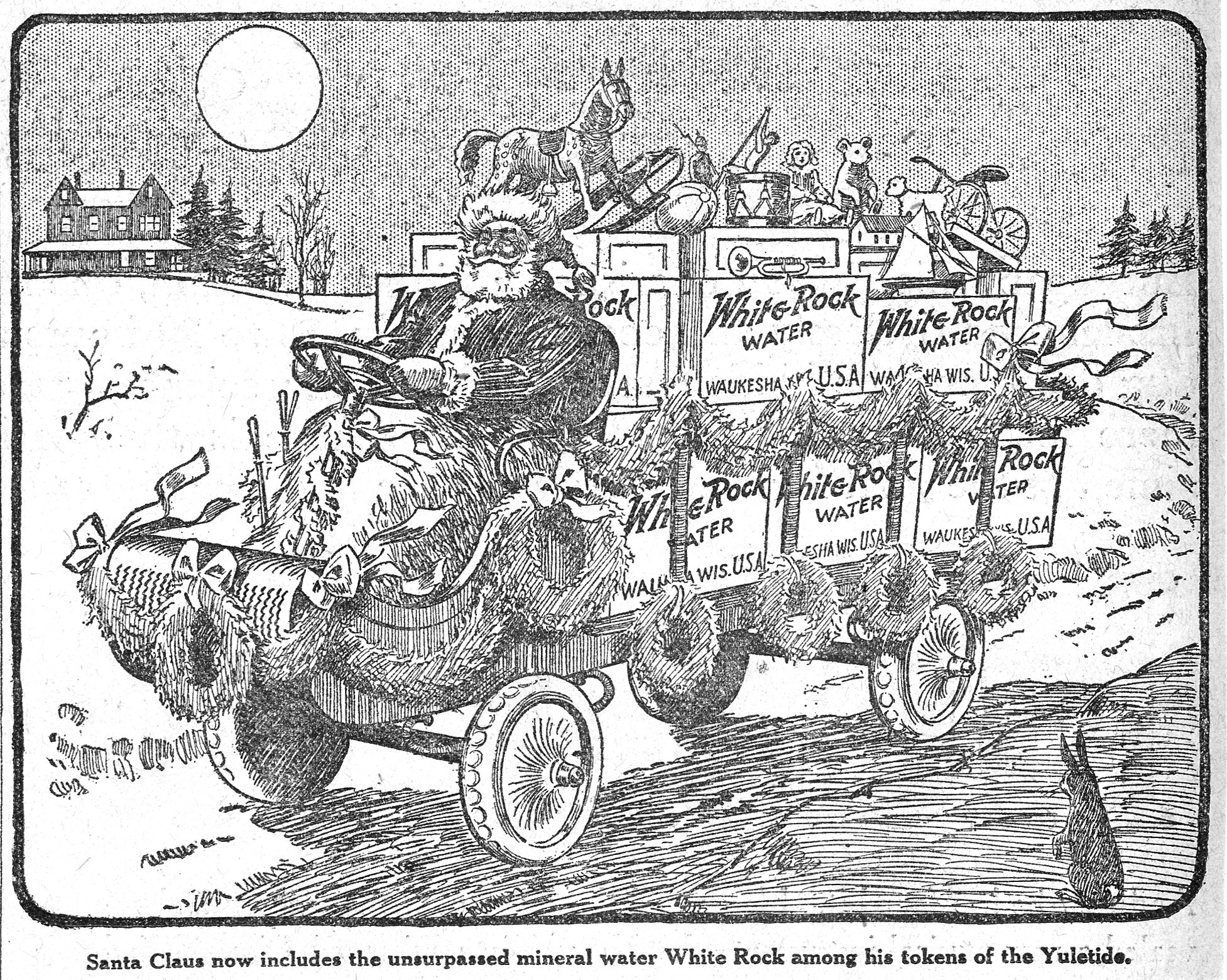 Babbo Natale: uno dei simboli del Natale con il colore rosso Het kerstsymbool van de kerstman in een advertentie uit 1915