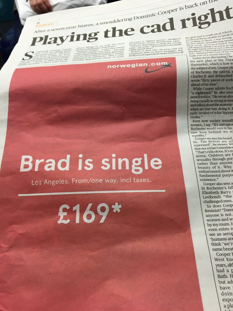 La ingeniosa página de publicidad diseñada por Norwegian.com e impresa en papel La ingeniosa página de publicidad diseñada por Norwegian.com e impresa en papel