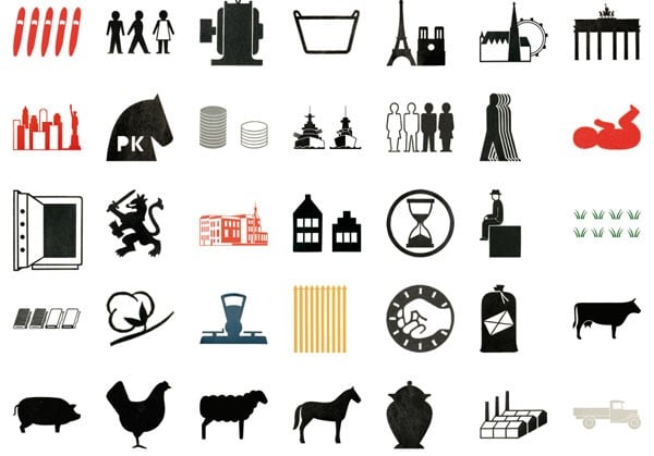 Einige von Gerd Arntz für das Isotype-System geschaffene Piktogramme