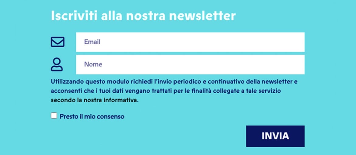 Screenshot che mostra un esempio di lead generation: il form d'iscrizione alla newsletter