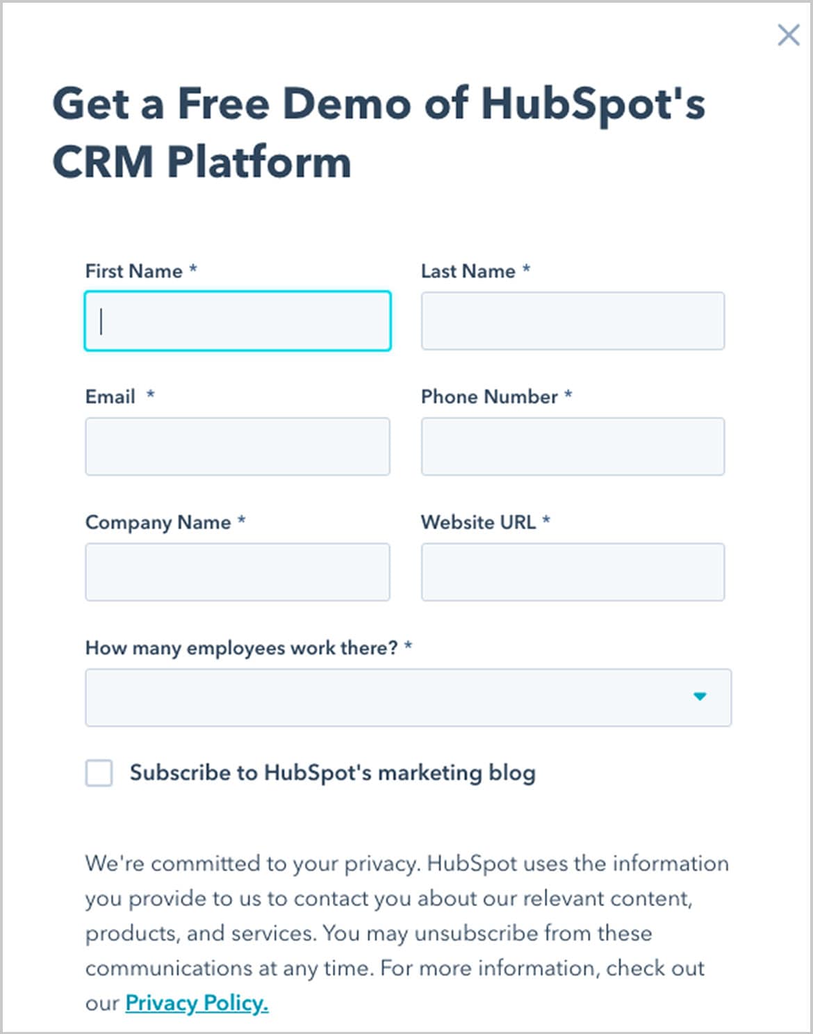 Hubspot form screenshot: just fill it in to be able to use the demo Hubspot form screenshot: just fill it in to be able to use the demo