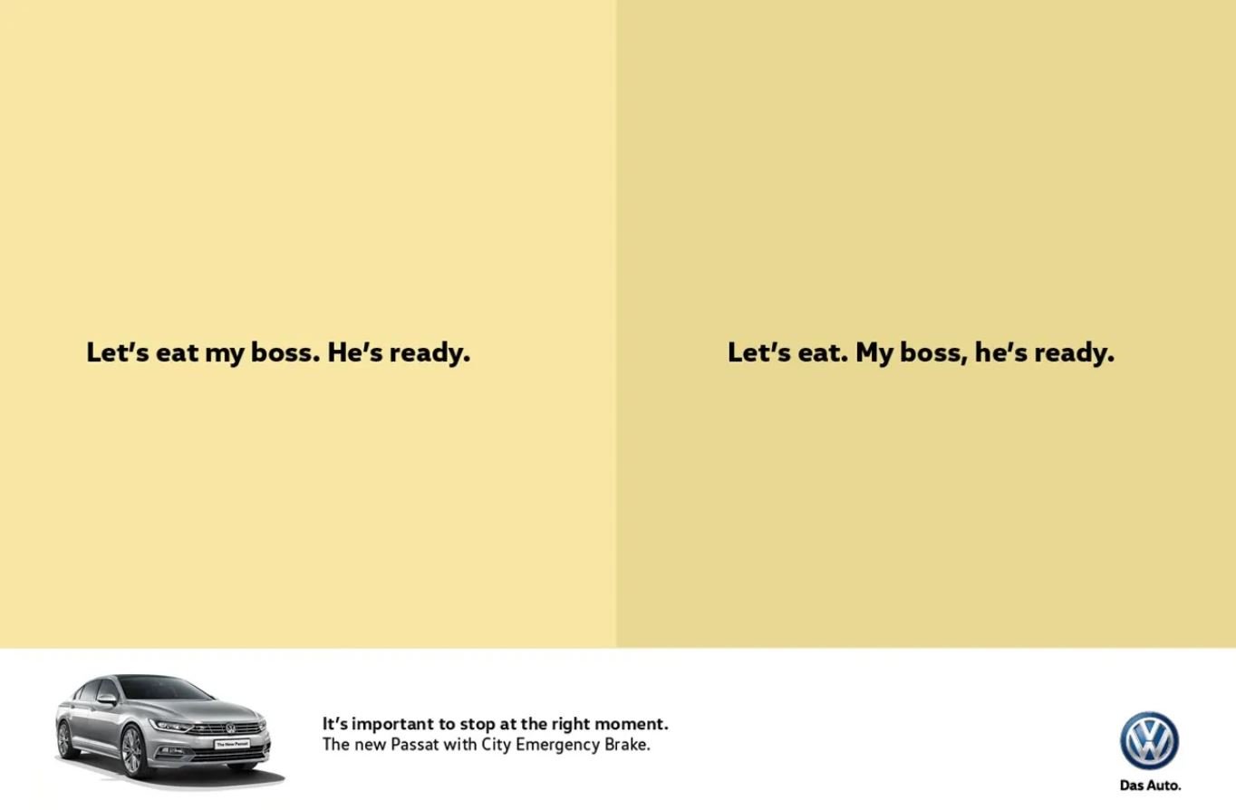 Use of punctuation in a Volkswagen print advertisement Use of punctuation in a Volkswagen print advertisement