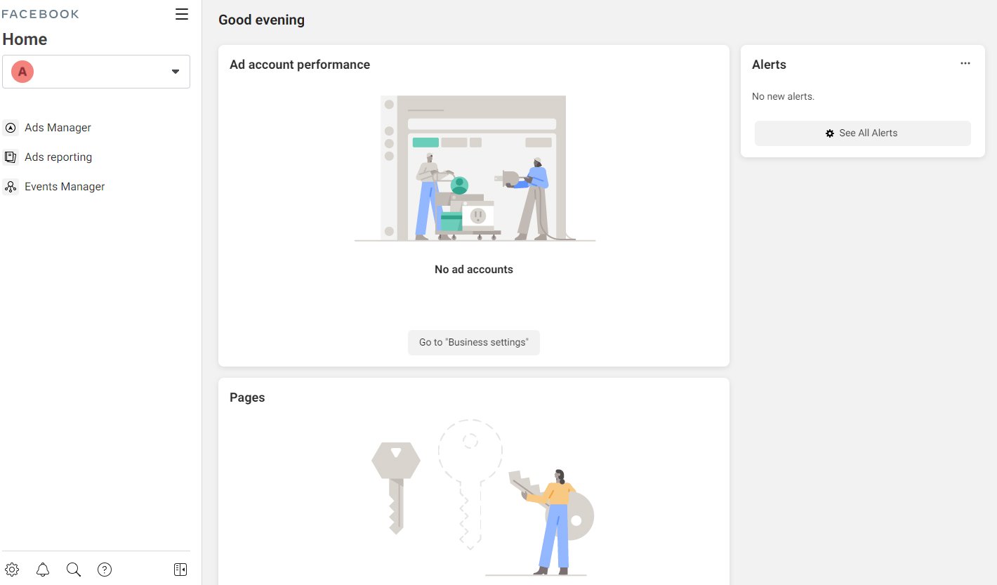 The Facebook Business Manager interface The Facebook Business Manager interface