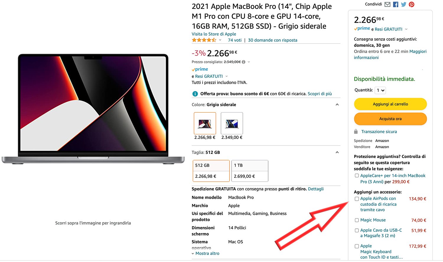 Esempio di Cross selling presente in una pagina prodotto di un articolo su Amazon.