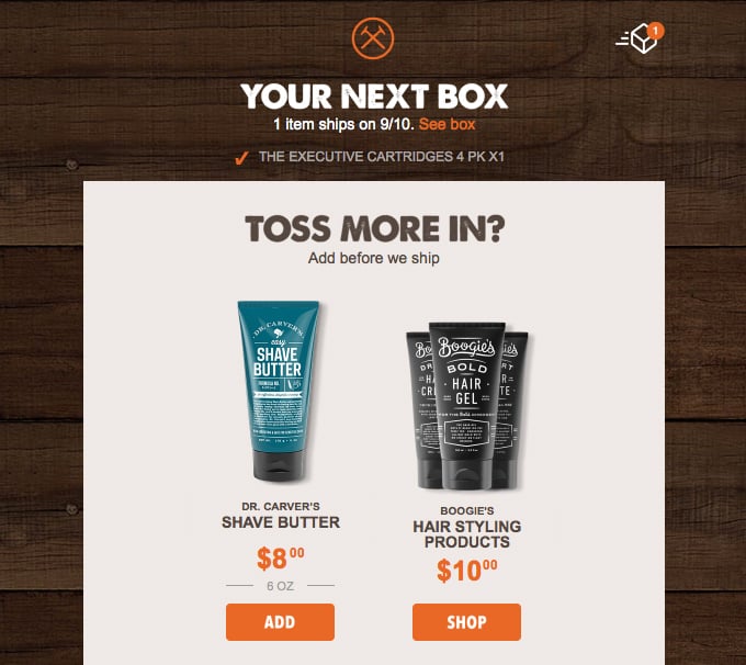 Esempio di cross selling del brand Dollar Shave Club.