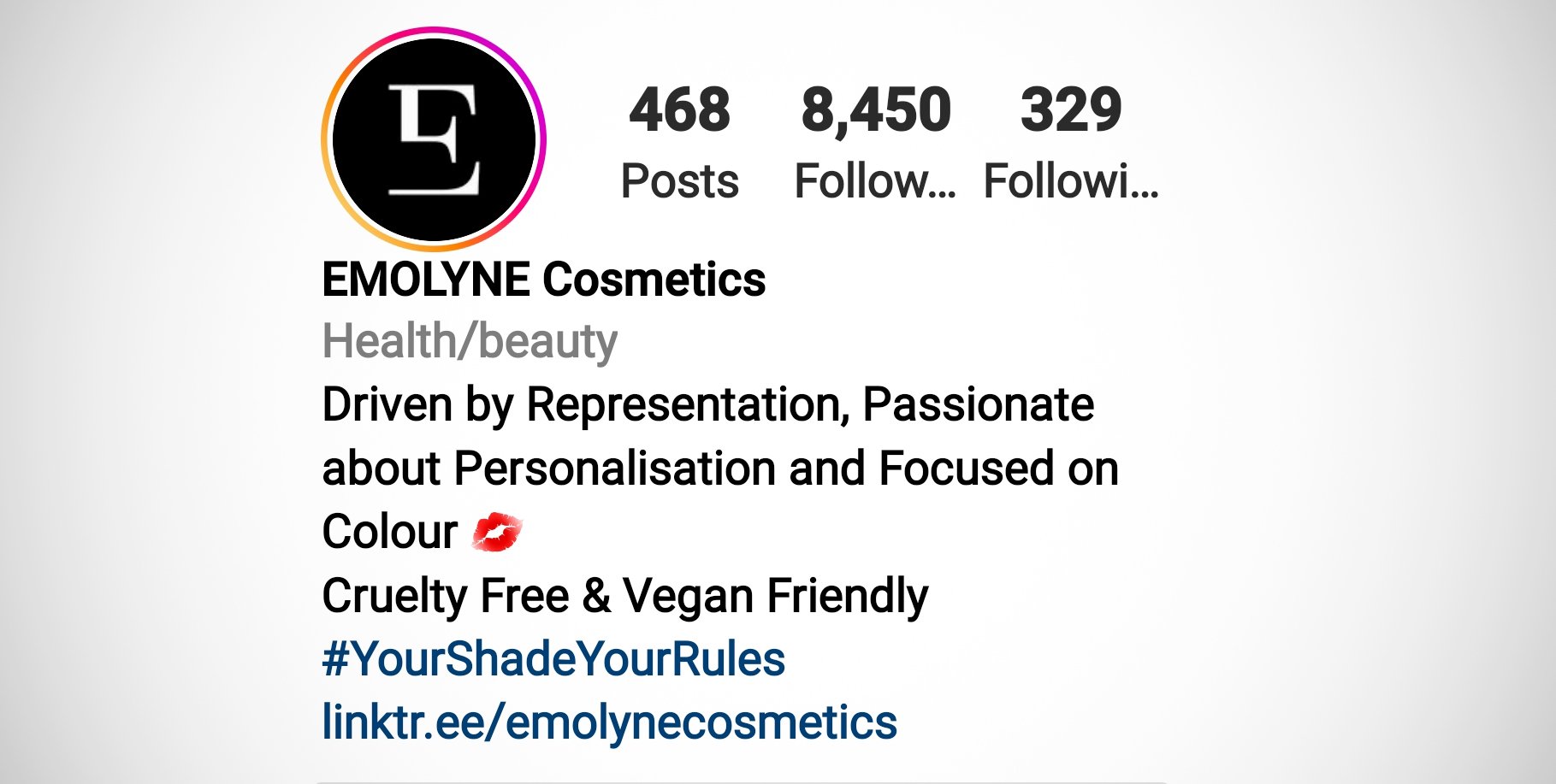 Example of a corporate instagram profile for a cosmetics company