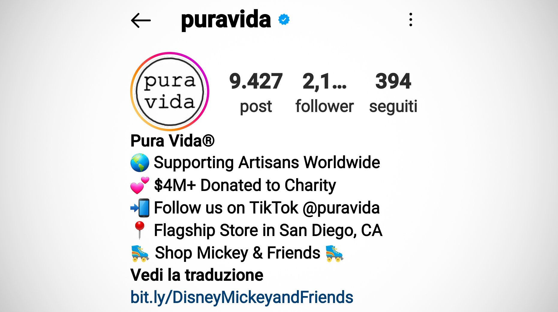 Otro ejemplo de biografía corporativa en Instagram