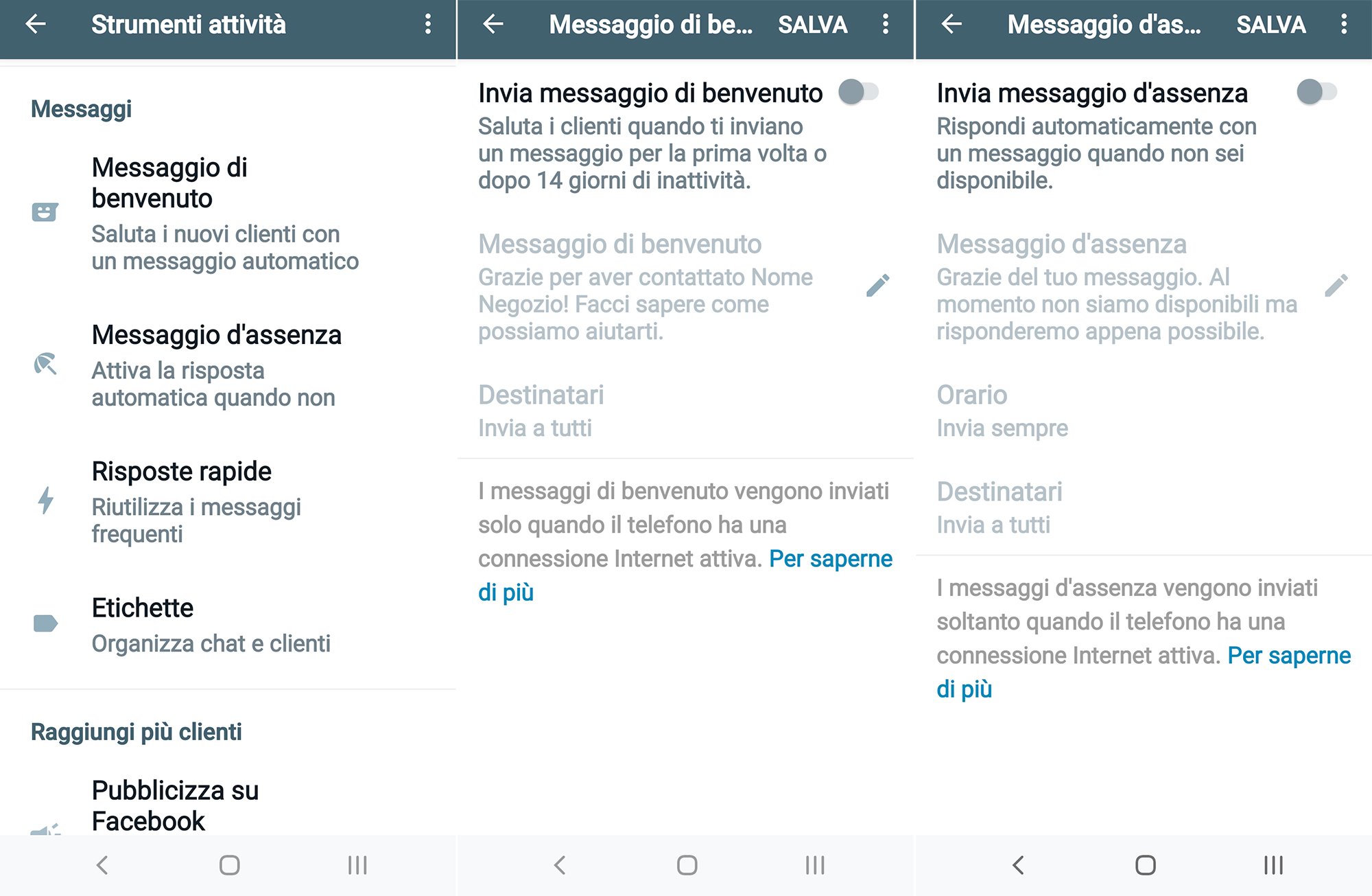 Whatsapp Business: welcome and away message settings