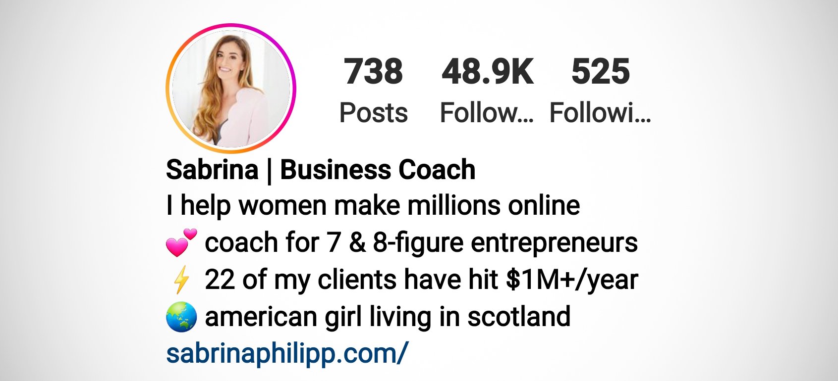 Esempio di biografia instagram di una Business Coach