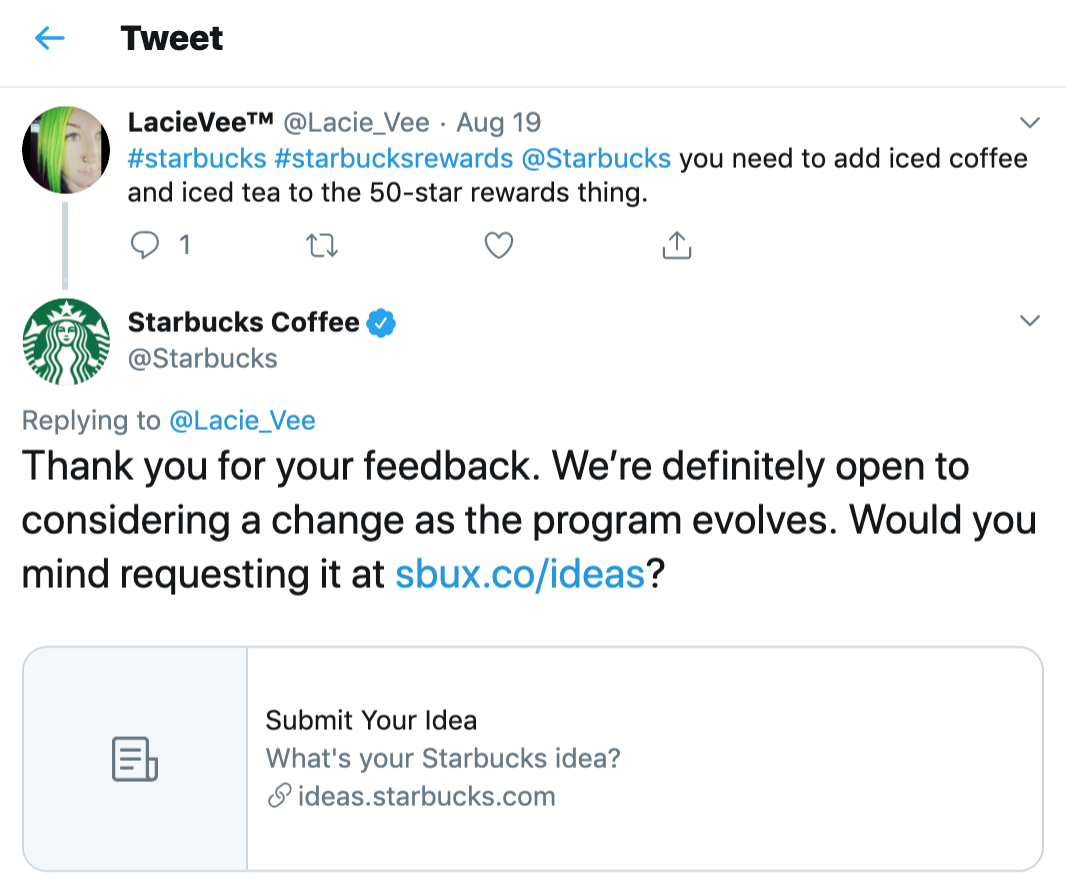 Servicio de atención al cliente en redes sociales de Starbucks